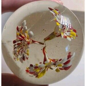 Vintage Flower Fireworks PAPER WEIGHT 2" Red Yellow White Floral